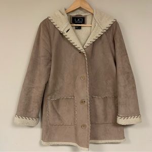 Bohemian Vegan Suede Faux Shearling Sherpa Jacket Women Medium Hippie Daisy Jone